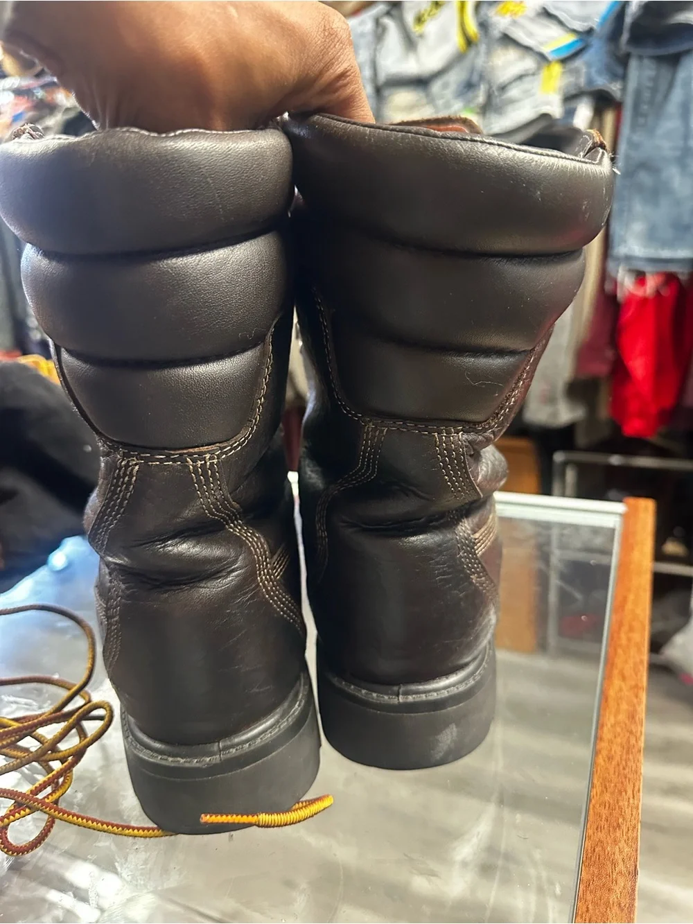 Timberland Black Leather Work Boots 40 below with Yellow-Brown Laces